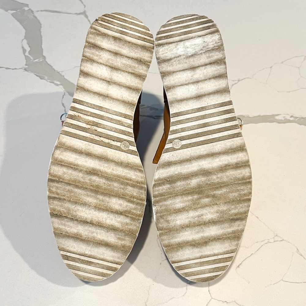 Anthropologie Silent D Nene Tan White Leather Ankle Wedge Boot EU 38 US 7 7.5 - Picture 15 of 16
